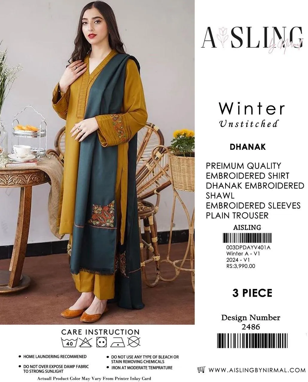 3 Pcs Women's Unstitched Embroidered Suit