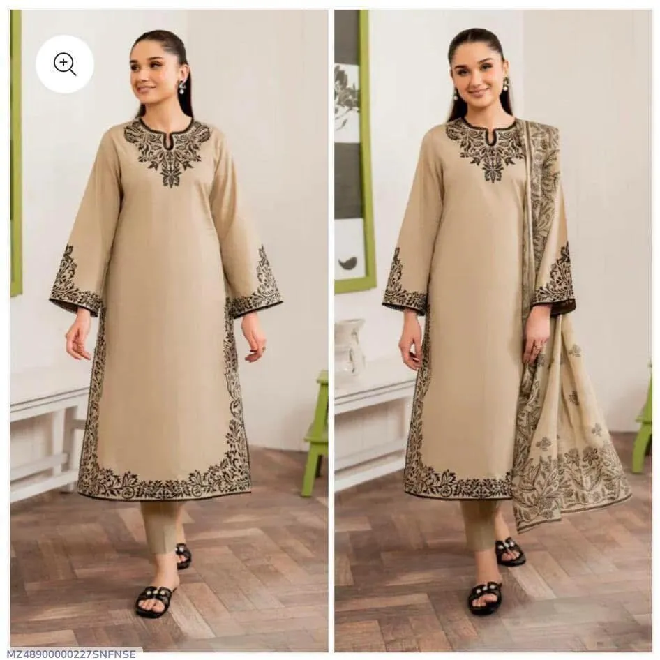 3 Pcs Women's Unstitched Embroidered Suit