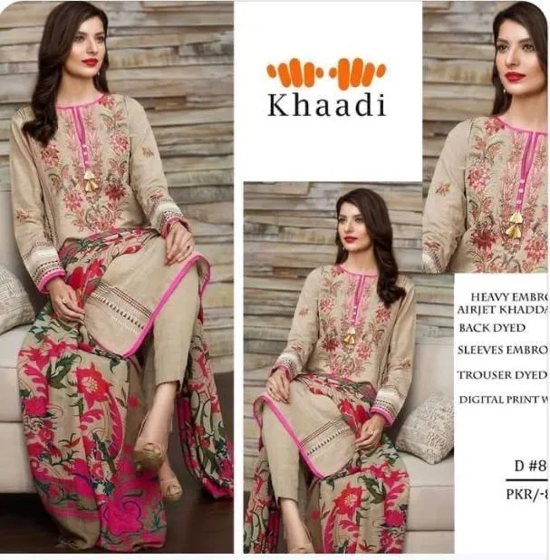 3 Pcs Women's Unstitched Embroidered Suit
