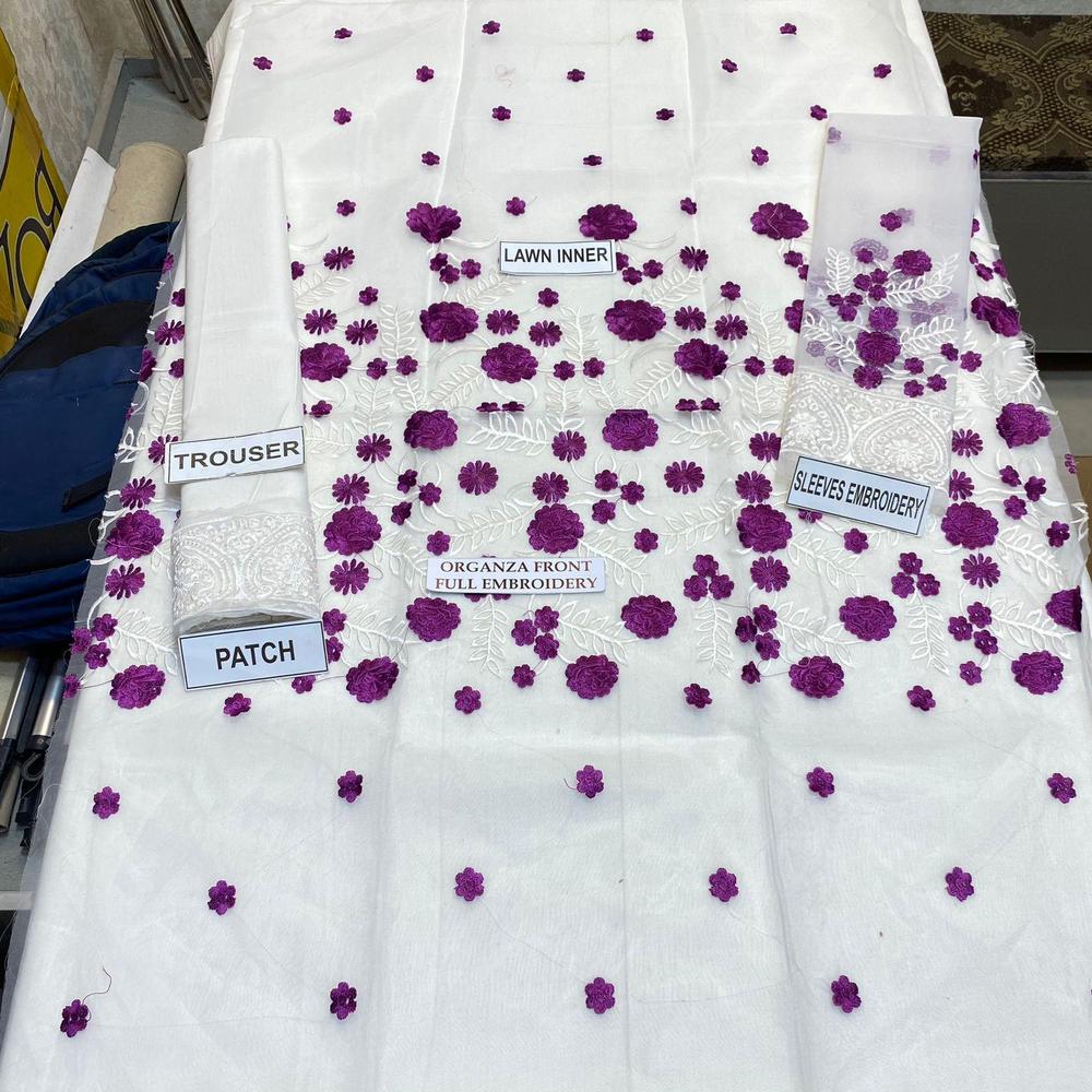 2 Pcs Women's Unstitched Organza Embroidered Suit