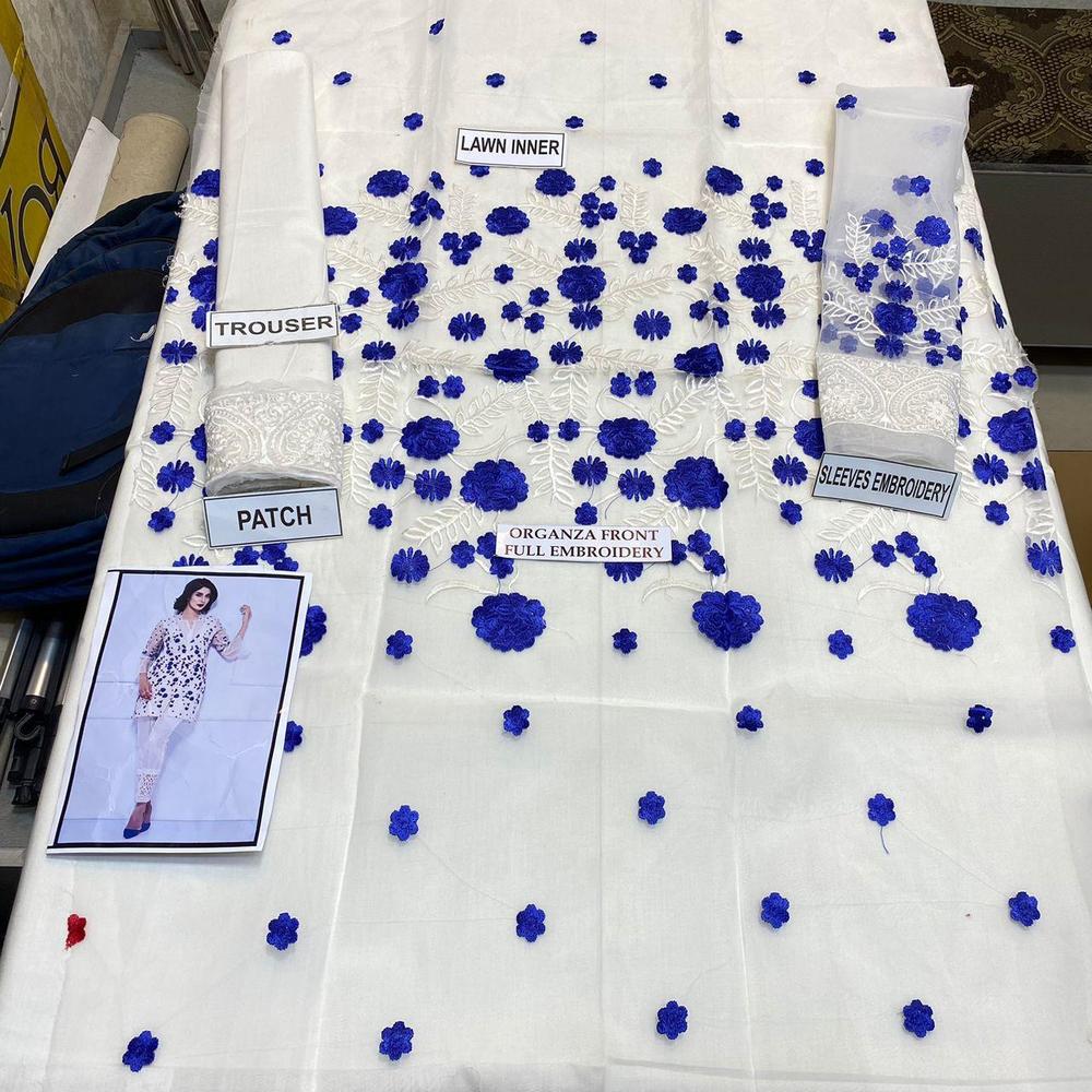 2 Pcs Women's Unstitched Organza Embroidered Suit