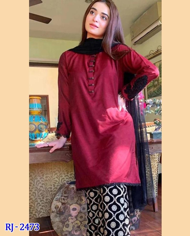 2 Pcs Women's Unstitched Lawn Embroidered Suit