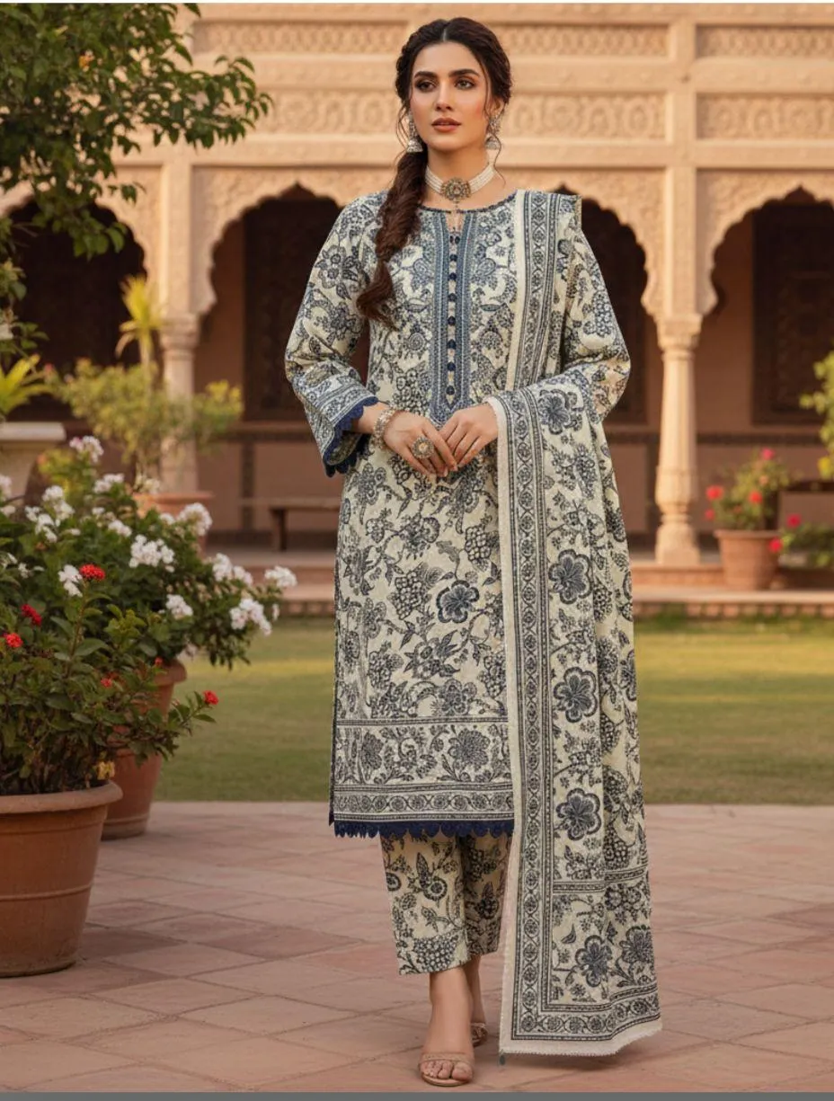 2 Pcs Women's Unstitched Printed Suit