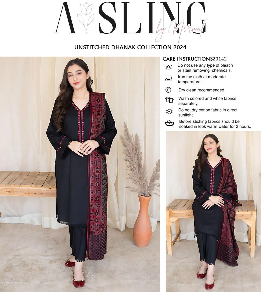 3 Pcs Women's Unstitched Embroidered Suit