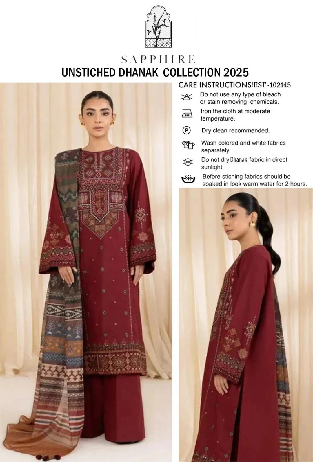 3 Pcs Women's Unstitched Embroidered Suit