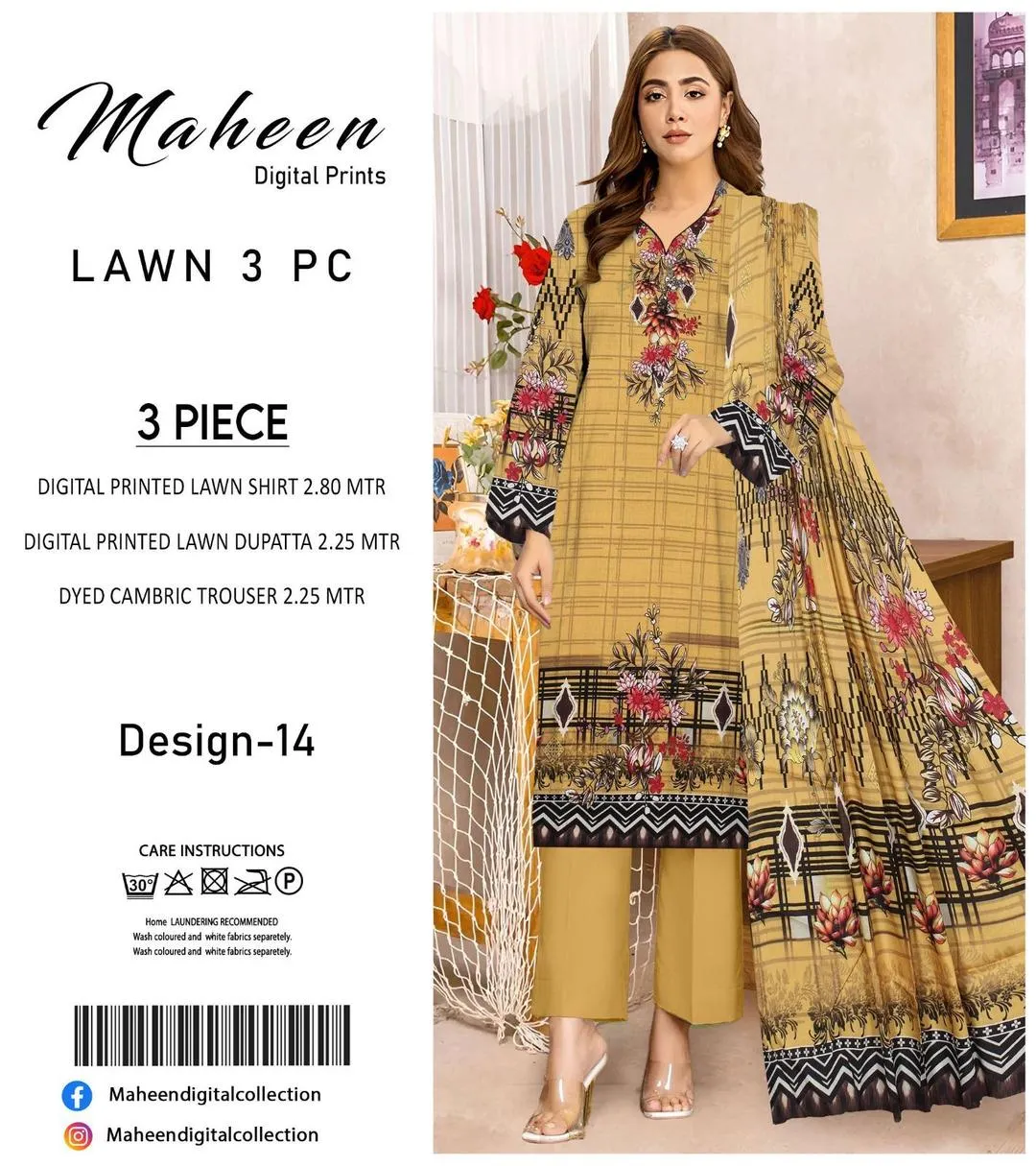 3 Pcs Women's Unstitched Digital Print Suit