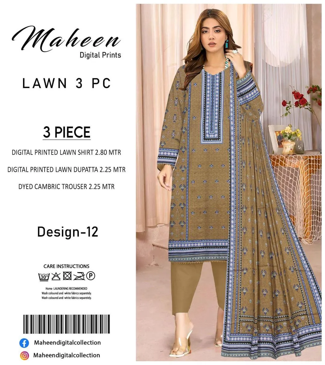 3 Pcs Women's Unstitched Digital Print Suit