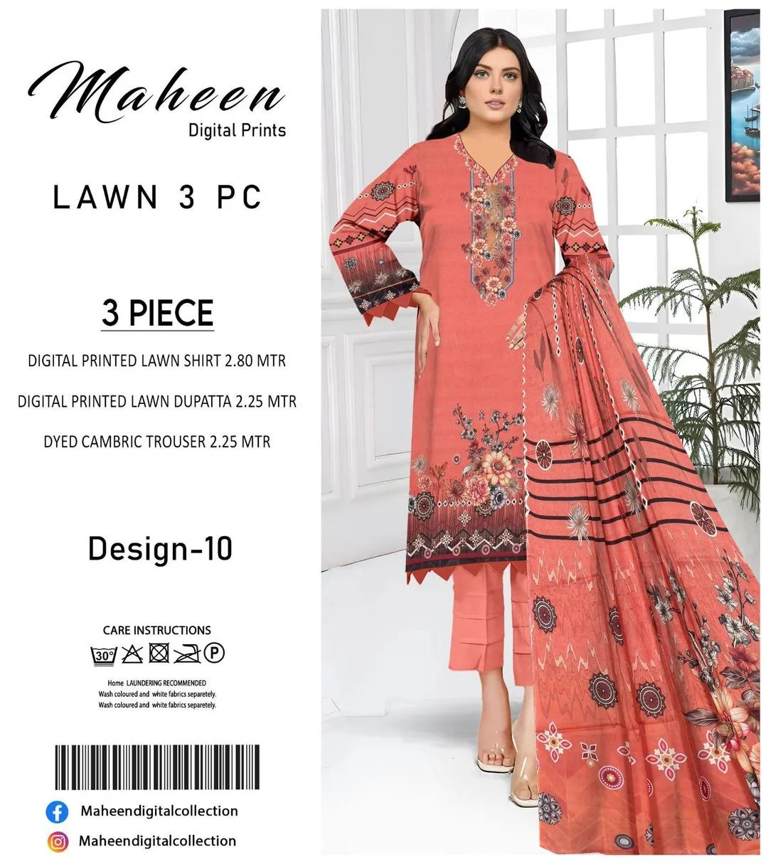 3 Pcs Women's Unstitched Digital Print Suit