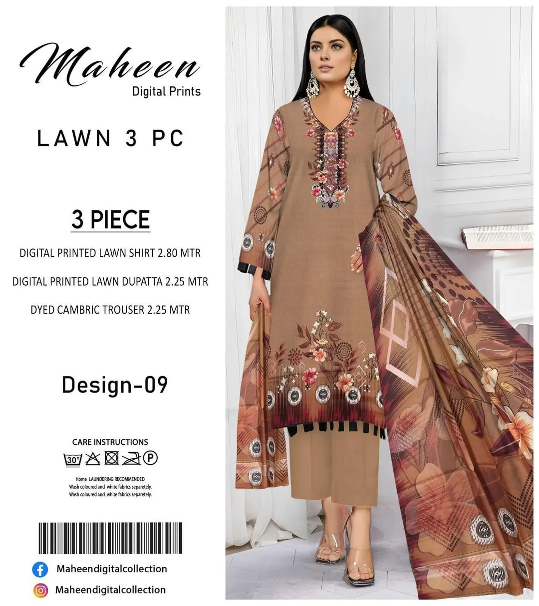 3 Pcs Women's Unstitched Digital Print Suit