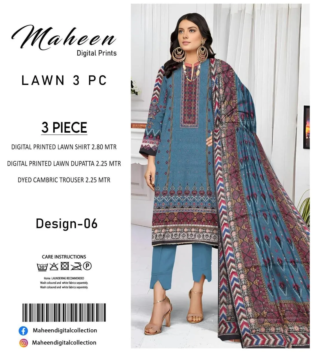 3 Pcs Women's Unstitched Digital Print Suit