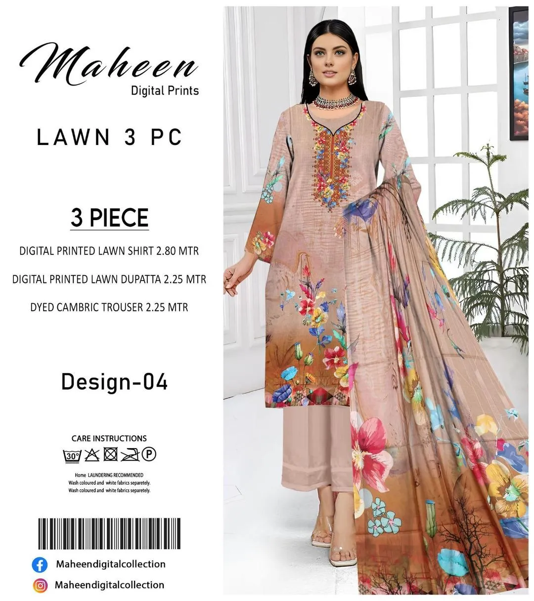 3 Pcs Women's Unstitched Digital Print Suit