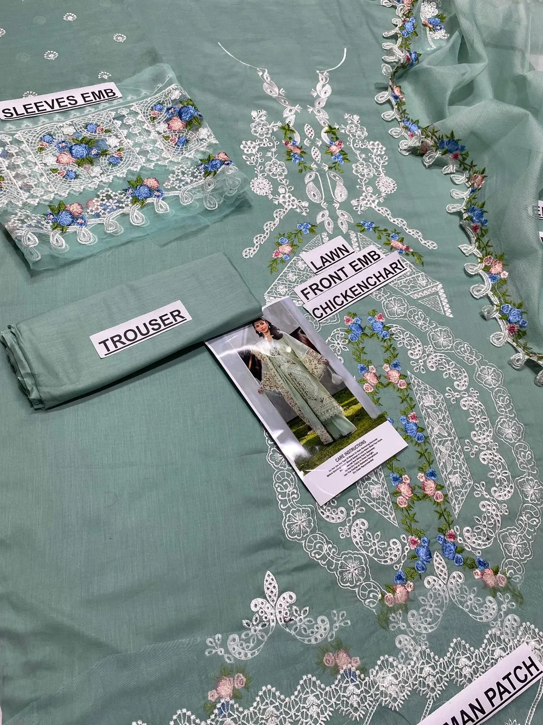 Green Chikankari 3-Piece Lawn Suit for Women