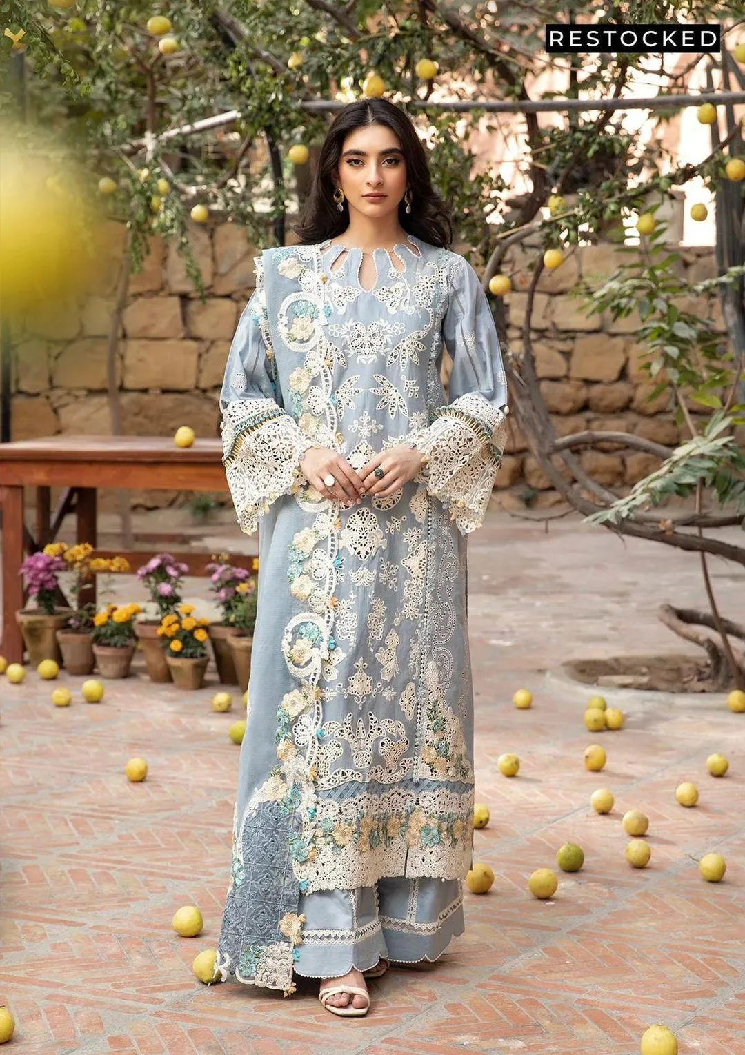 3 Pcs Grey Chikankari Lawn Suit for Eid Party Wear