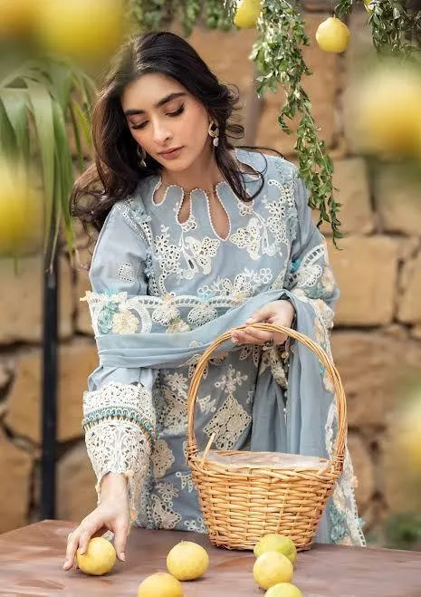 3 Pcs Grey Chikankari Lawn Suit for Eid Party Wear