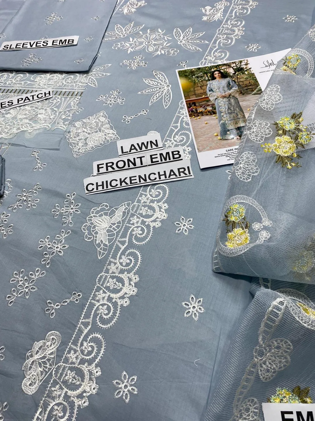 3 Pcs Grey Chikankari Lawn Suit for Eid Party Wear