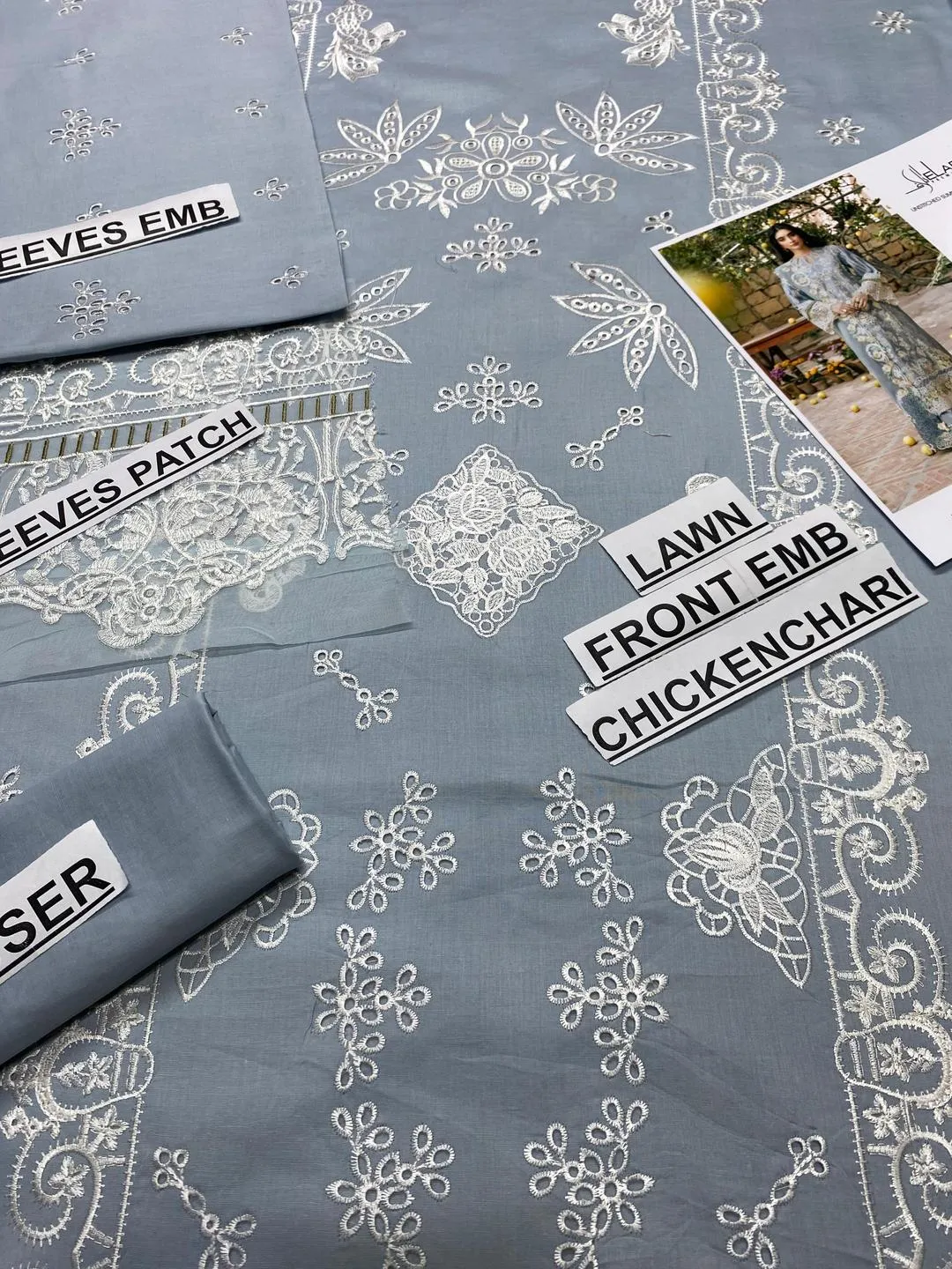 3 Pcs Grey Chikankari Lawn Suit for Eid Party Wear