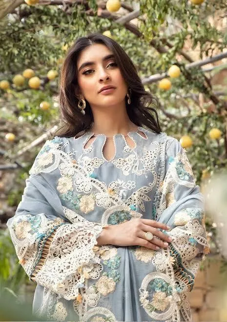 3 Pcs Grey Chikankari Lawn Suit for Eid Party Wear