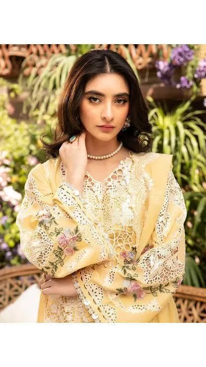 Unstitched Chikankari Lawn Suit Yellow for Eid Weddings