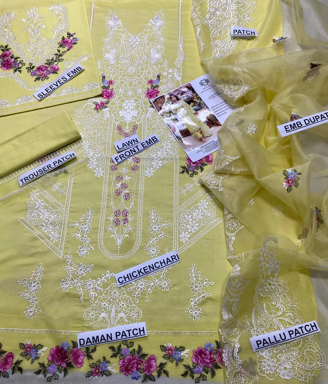 Unstitched Chikankari Lawn Suit Yellow for Eid Weddings