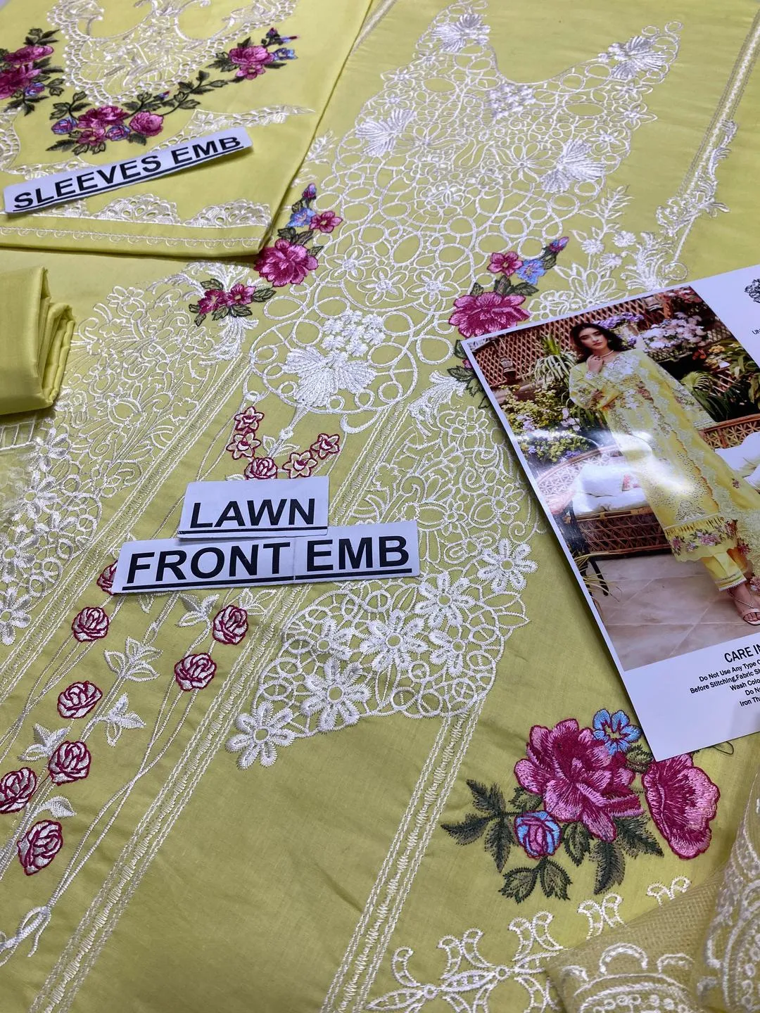 Unstitched Chikankari Lawn Suit Yellow for Eid Weddings