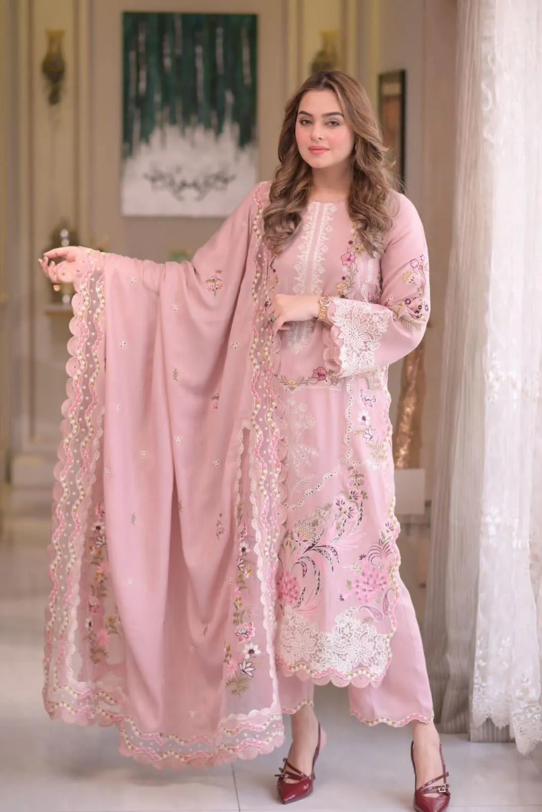 Pink Chikankari 3-Piece Lawn Suit for Women