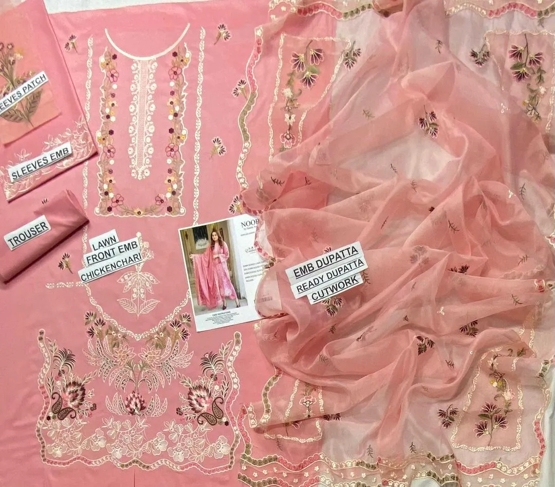 Pink Chikankari 3-Piece Lawn Suit for Women