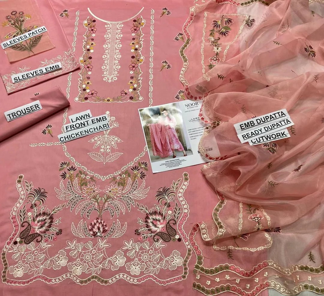 Pink Chikankari 3-Piece Lawn Suit for Women