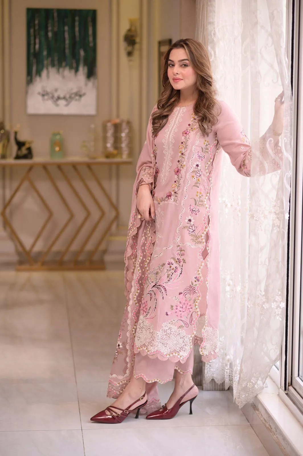 Pink Chikankari 3-Piece Lawn Suit for Women