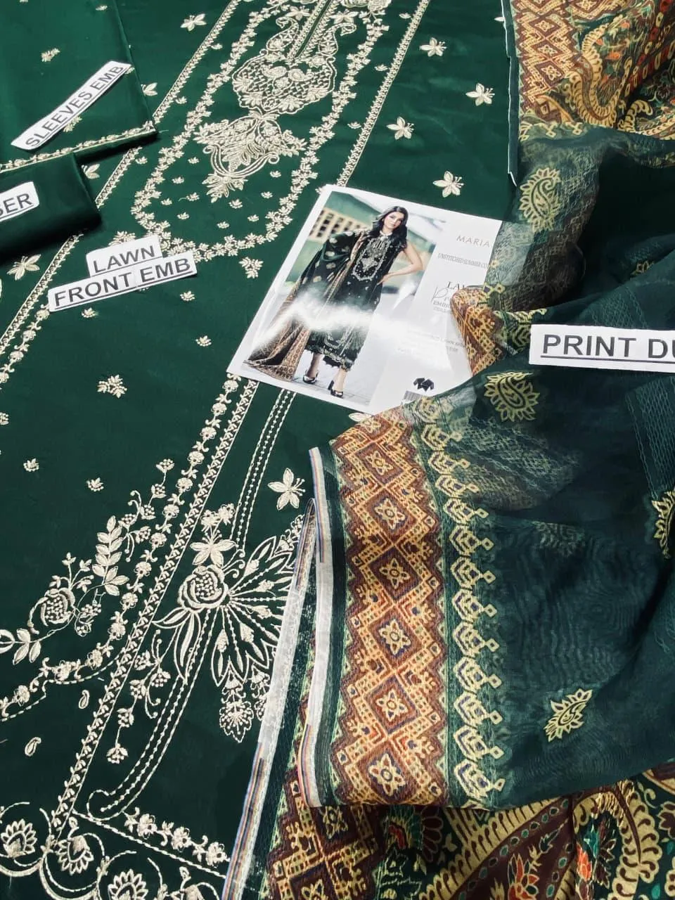 Green Embroidered 3-Piece Lawn Suit for Women