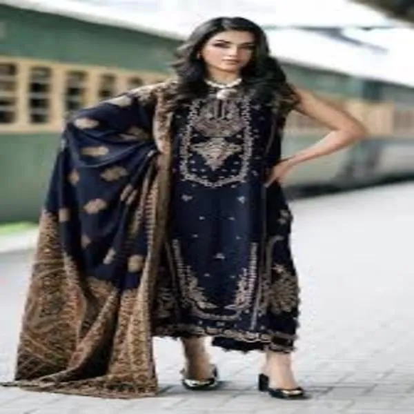 3-Piece Embroidered Lawn Suit Blue for Women