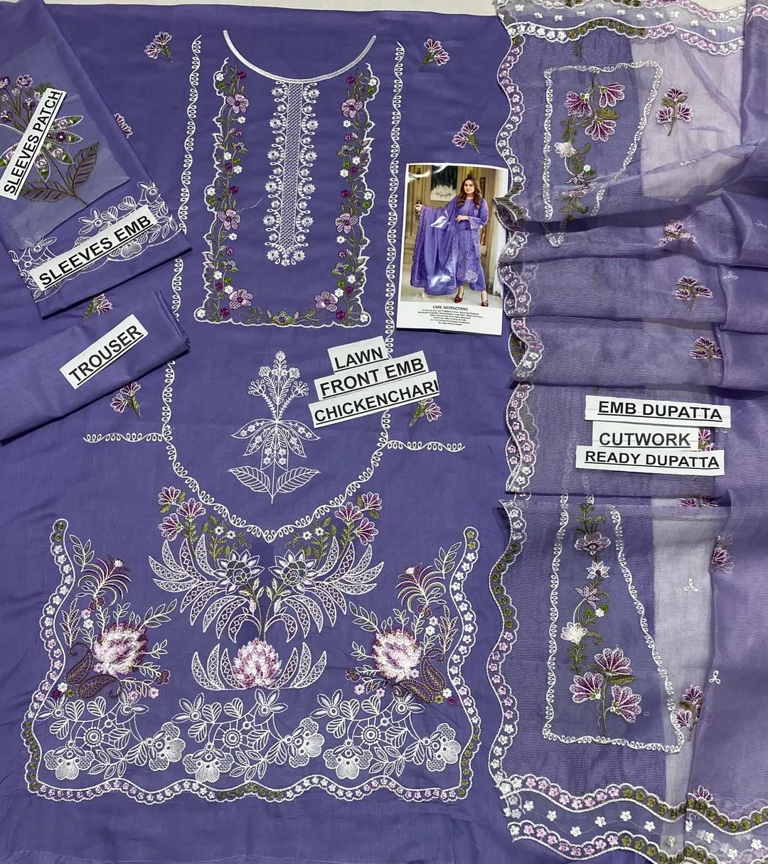 Purple Chikankari Lawn 3-Piece Suit for Women