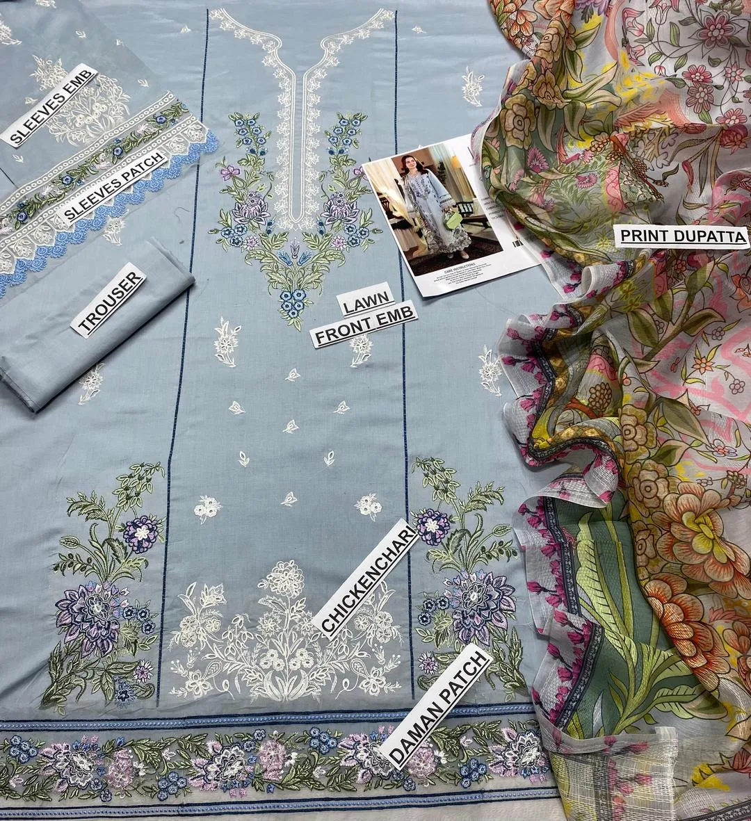 Unstitched Chikankari Lawn Suit for Women Eid Wedding
