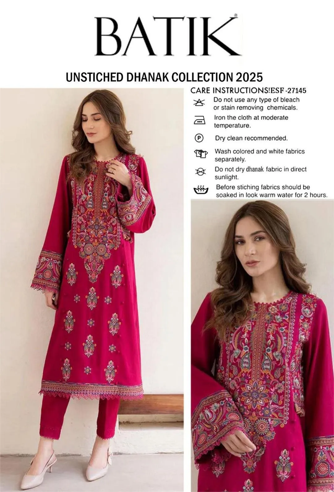2 Pcs Women's Unstitched Embroidered Suit