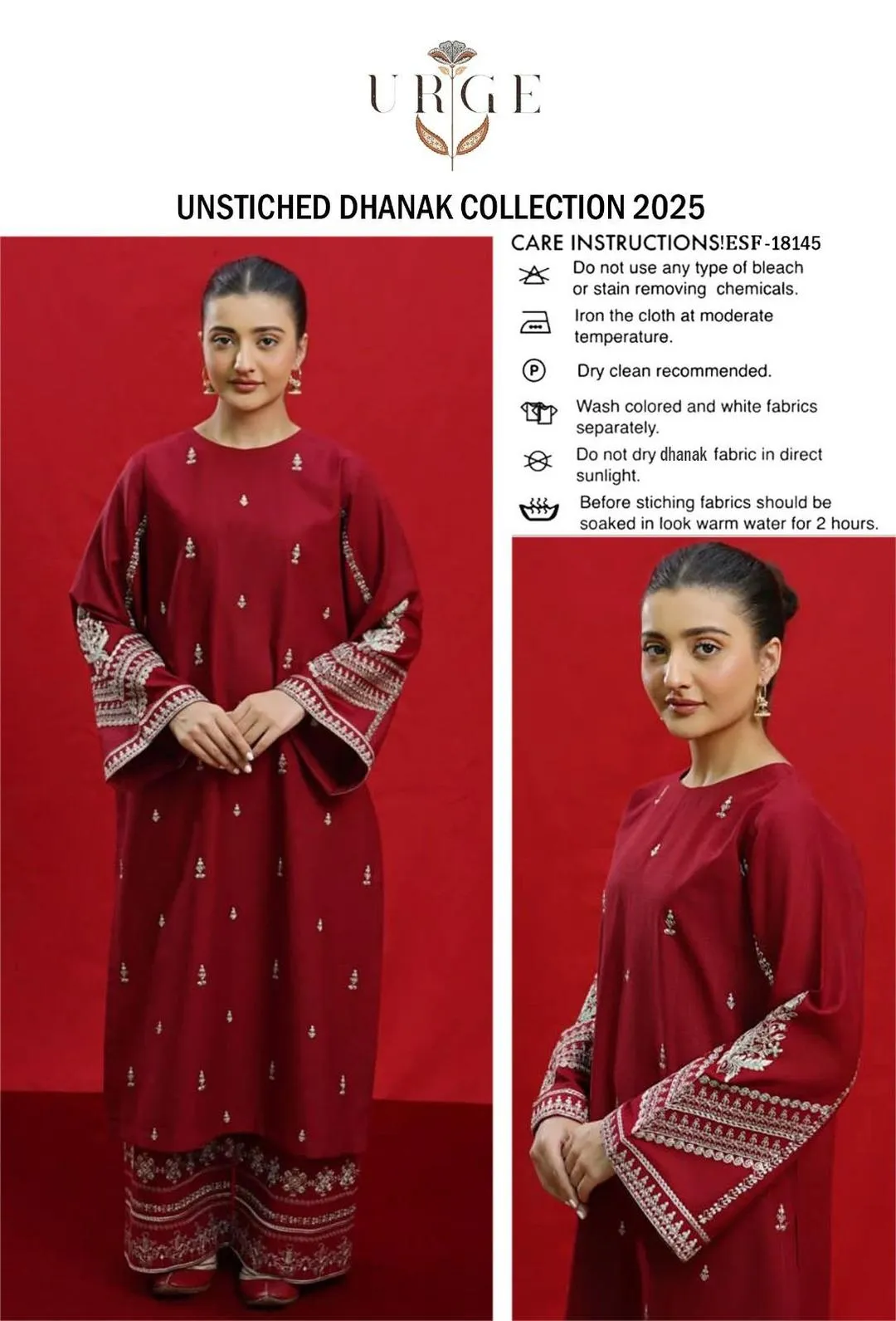 2 Pcs Women's Unstitched Embroidered Suit