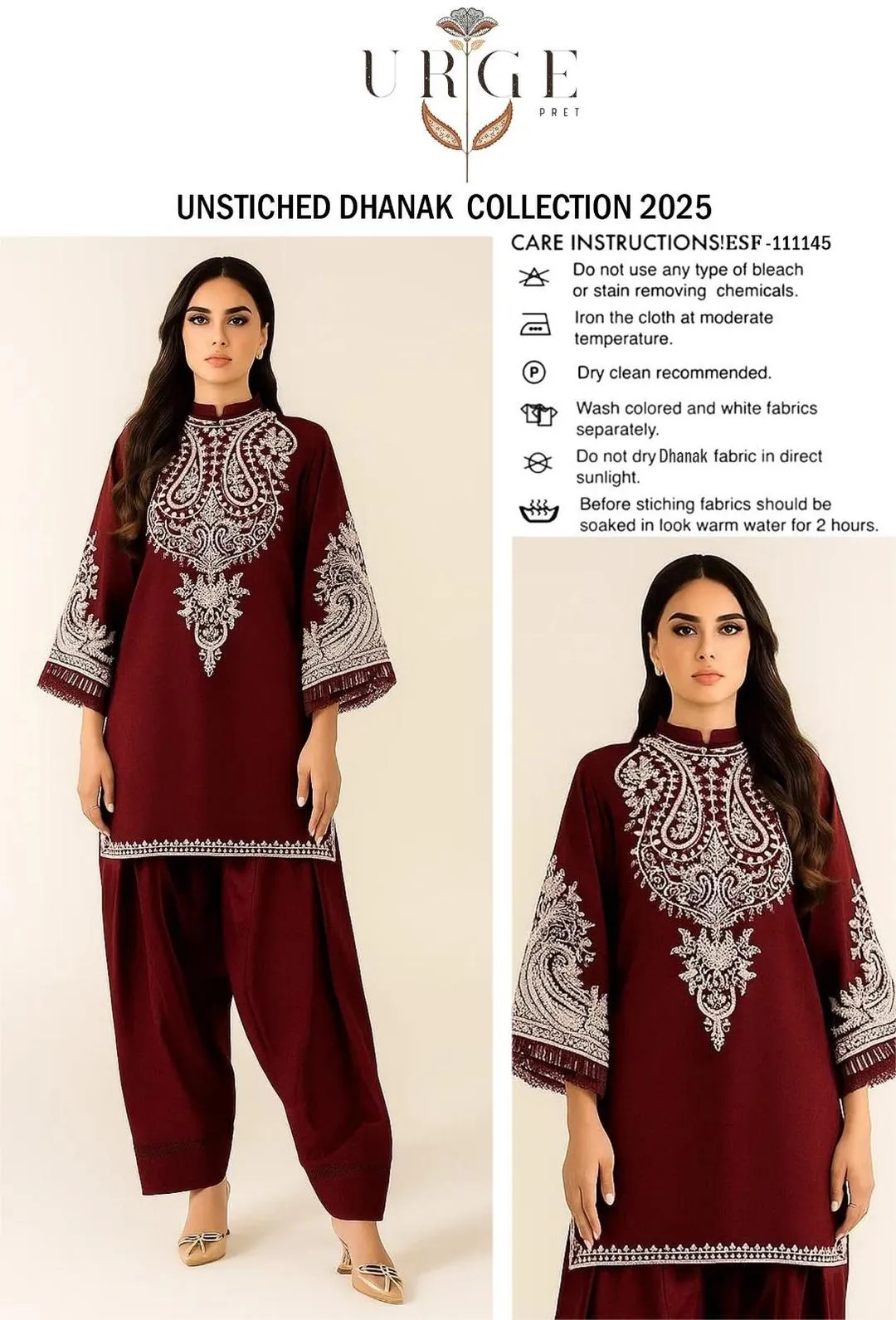 2 Pcs Women's Unstitched Embroidered Suit
