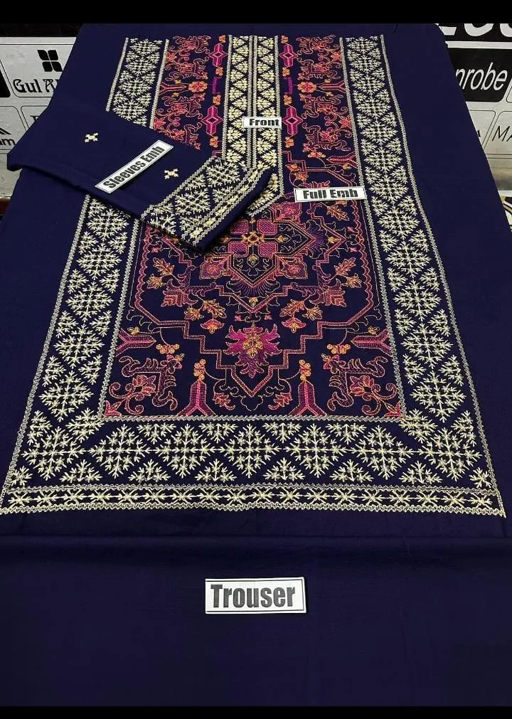 2 Pcs Women's Unstitched Embroidered Suit