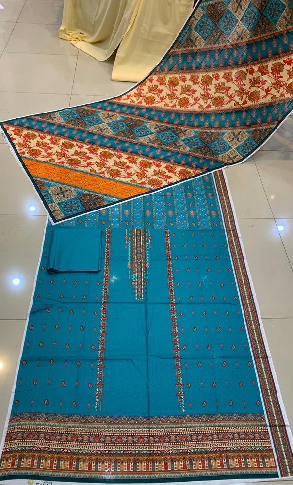 3 Pcs Women's Unstitched Lawn Printed Suit