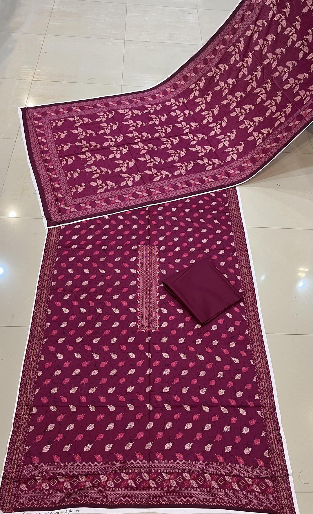 3 Pcs Women's Unstitched Linen Printed Suit