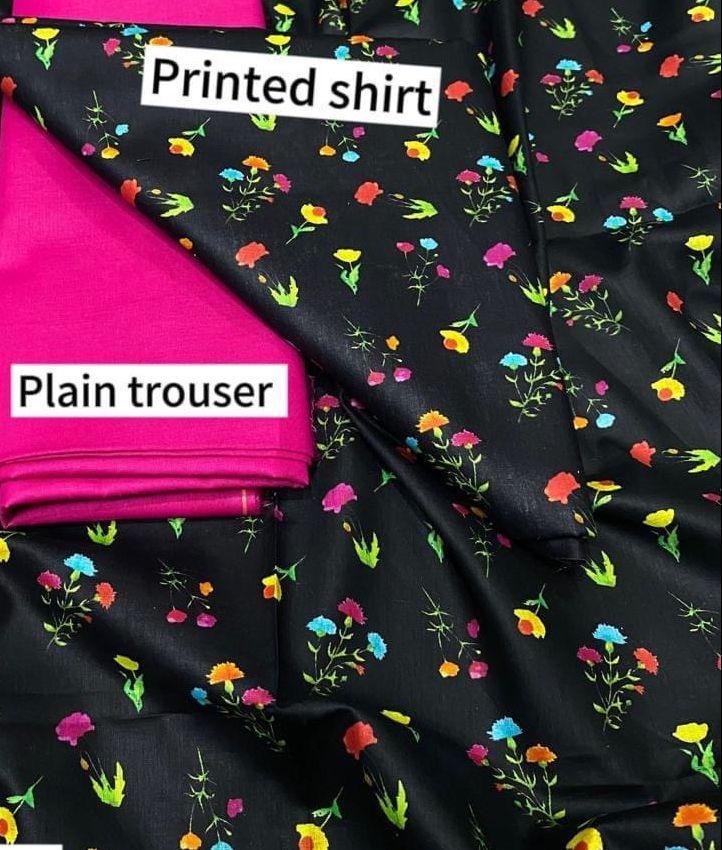 2 Pcs Women's Unstitched Lawn Printed Suit