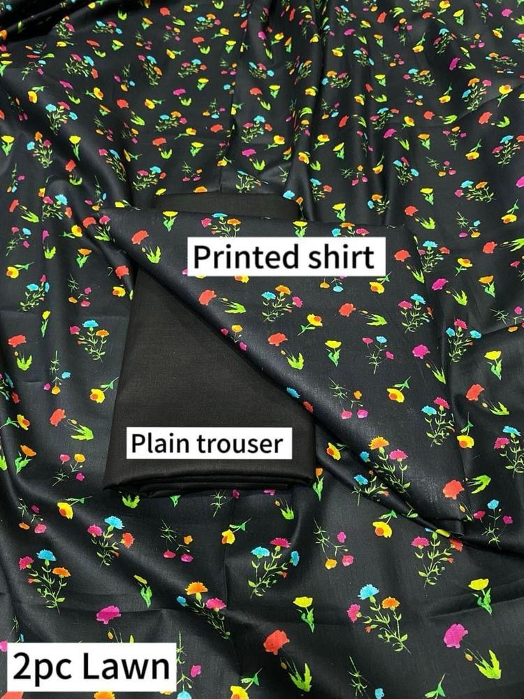 2 Pcs Women's Unstitched Lawn Printed Suit
