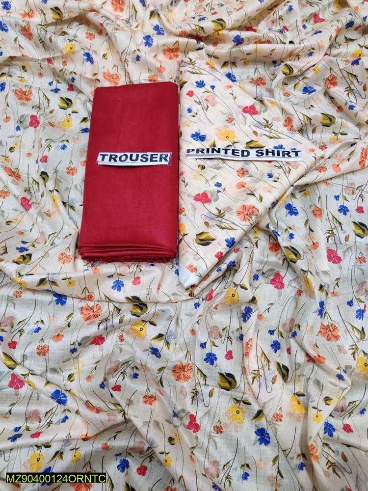 2 Pcs Women's Unstitched Lawn Printed Suit