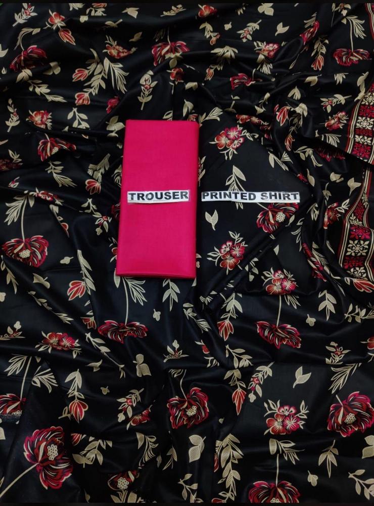 2 Pcs Women's Unstitched Lawn Printed Suit