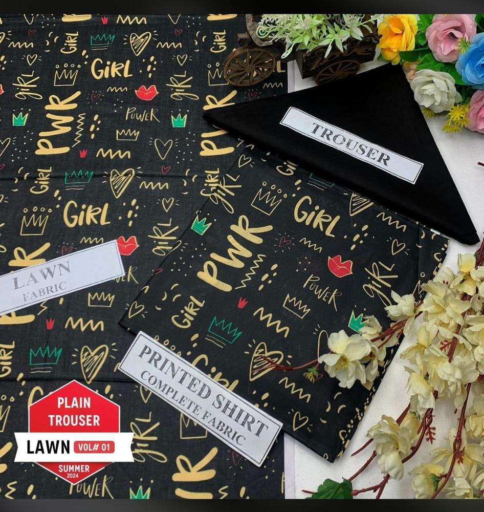 2 Pcs Women's Unstitched Lawn Printed Suit