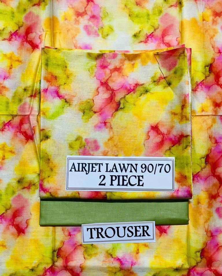 2 Pcs Women's Unstitched Lawn Printed Suit