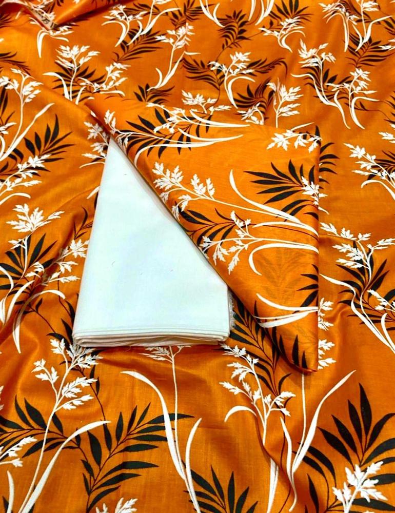 2 Pcs Women's Unstitched Lawn Printed Suit