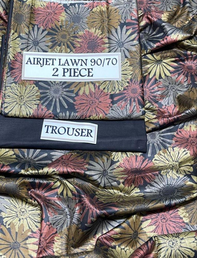 2 Pcs Women's Unstitched Lawn Printed Suit