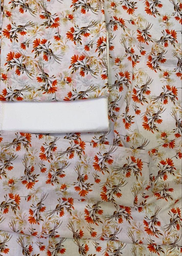 2 Pcs Women's Unstitched Lawn Printed Suit