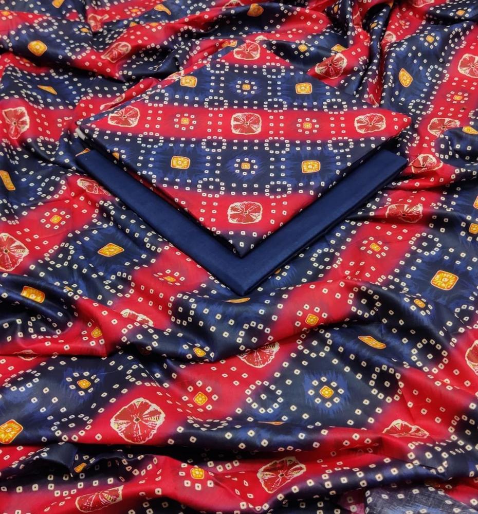 2 Pcs Women's Unstitched Lawn Printed Suit