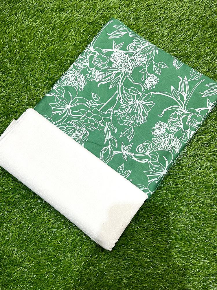 2 Pcs Women's Unstitched Lawn Printed Suit