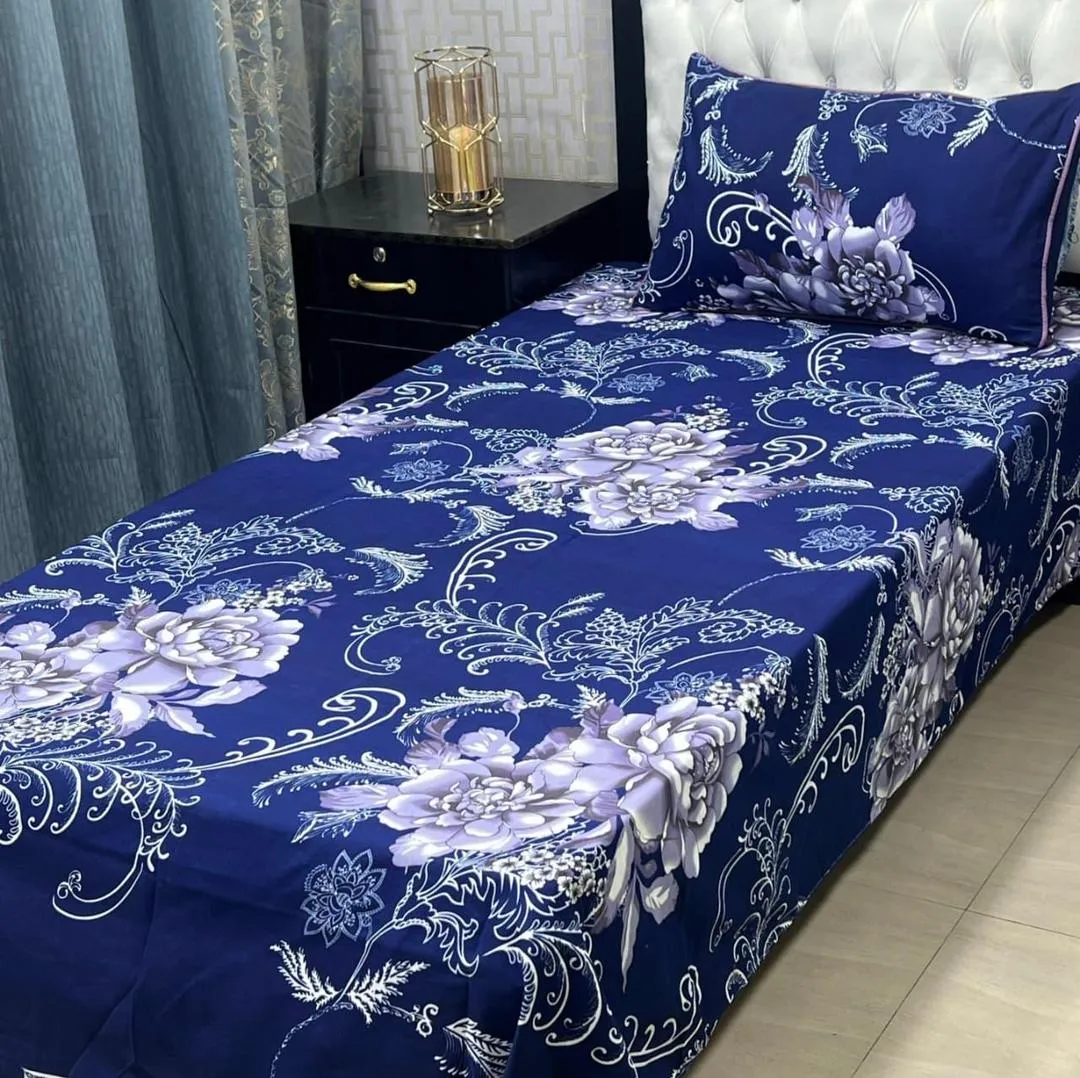 2 Pcs Crystal Cotton Printed Single Bedsheet